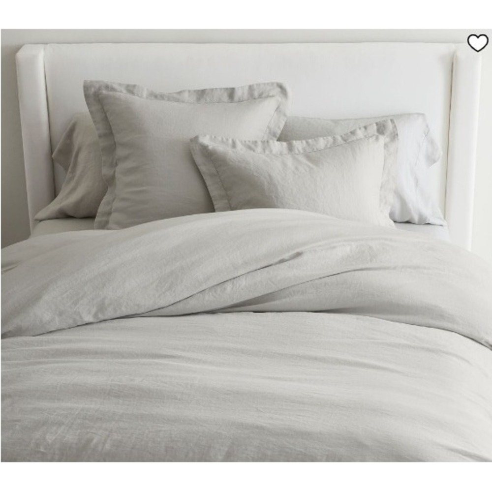 Pottery Barn Belgian Flax Linen F/Q Hemstitch Duvet Cover Shams Soft Gray 88x92"